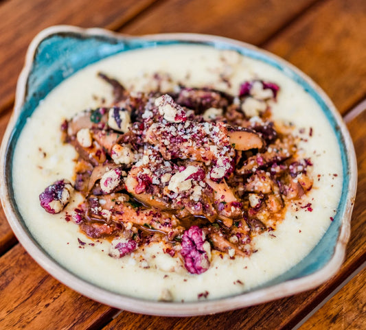 Polenta with Mushroom Red Walnut Ragu