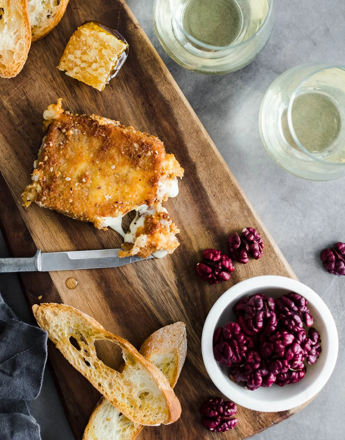 Fried Walnut Crusted Havarti Cheese with Honey & Garlic Toast