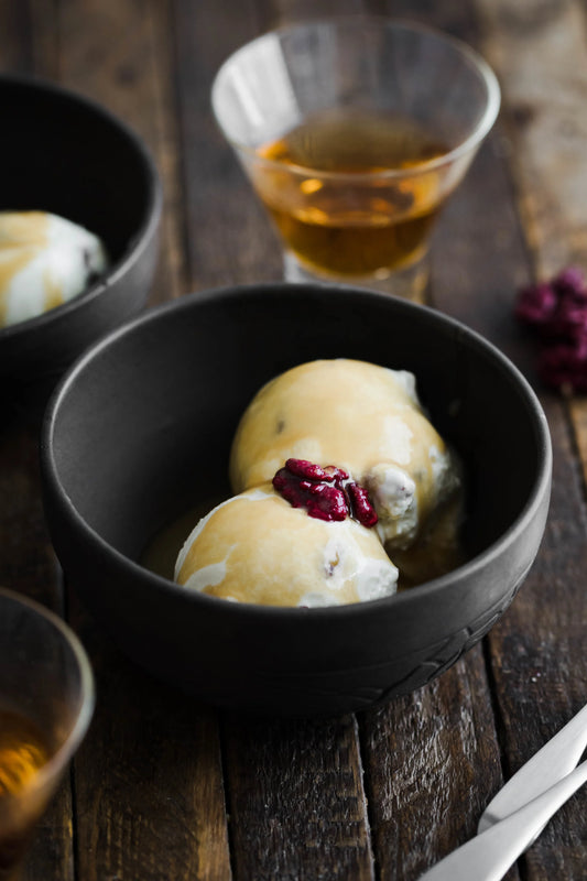 Brandy Red Walnut Ice Cream with Walnut Caramel Sauce