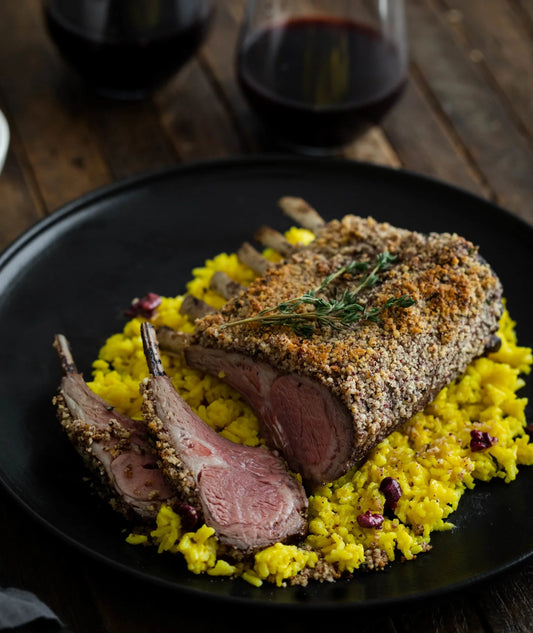 Walnut Herb Crusted Rack of Lamb with Butter Walnut Basmati Rice